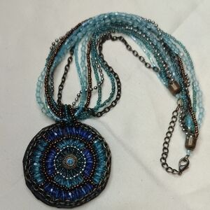 Blue and Silver Beaded Necklace
